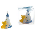 Teddy Bear Holding a Baby Bottle Candle - Blue
